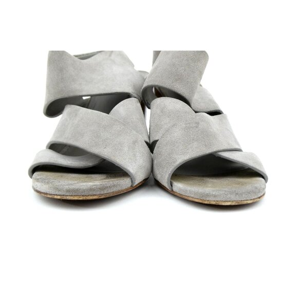 Vince Gray Suede Block Heeled Sandals Womens 6.5M Open Toe Made In Italy - Picture 7 of 12